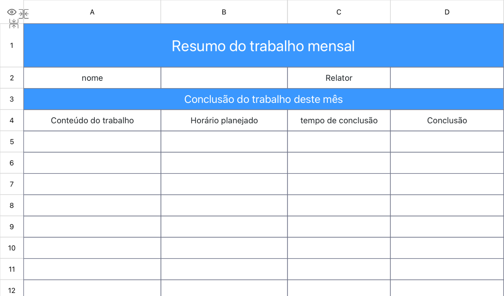 Resumo do trabalho mensal